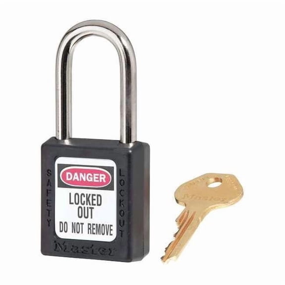 Lockout Padlock, Keyed Different, Thermoplastic, Standard Body, Steel, Black, PK6