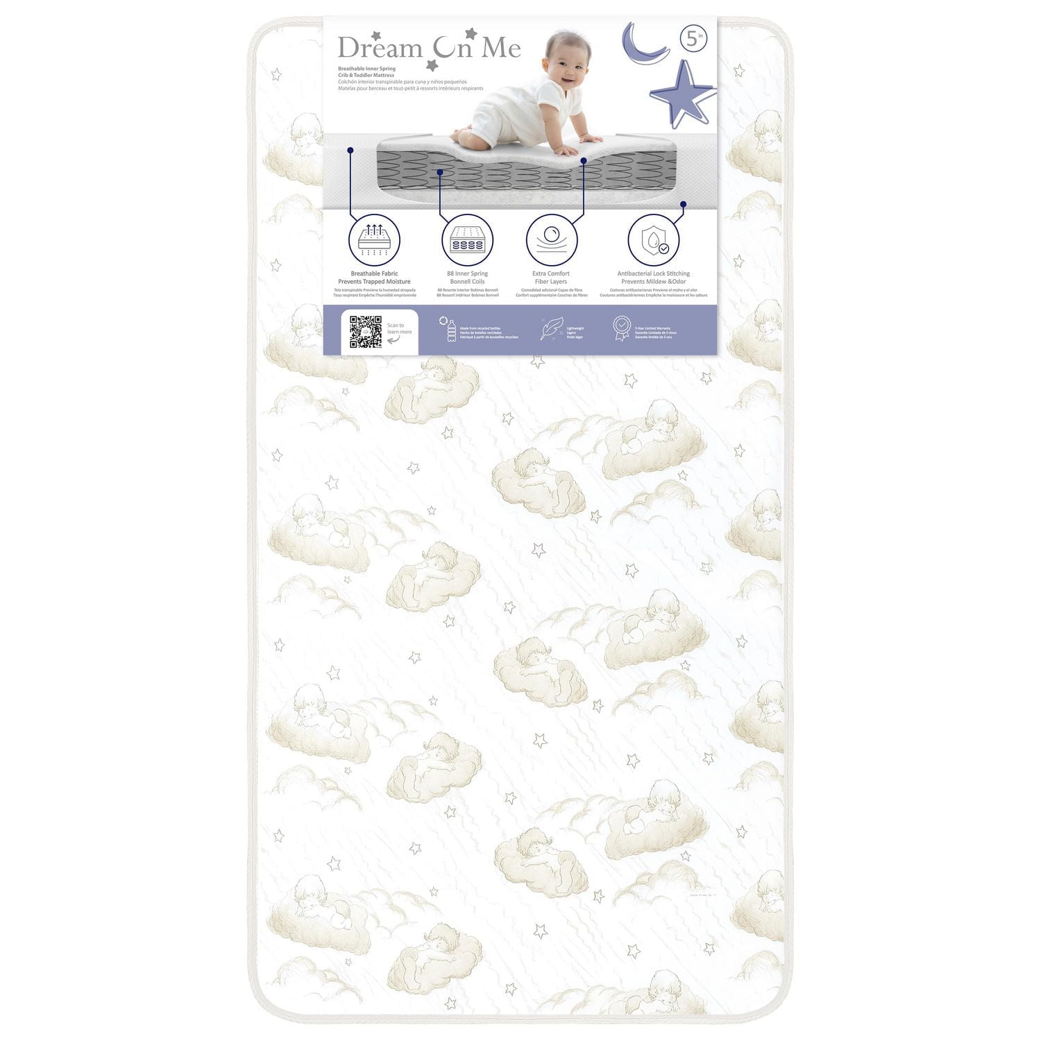 Dream On Me 2-in-1 Breathable Twilight 5" Spring Coil Crib and Toddler Bed Mattress with Reversible Design, Model #BR-80