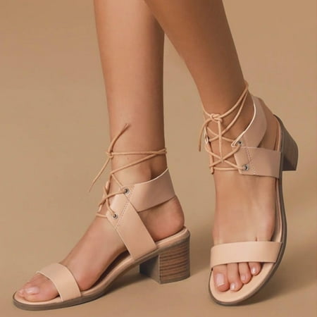 

VKEKIEO Peep Toe High Heels For Women High Heel Thick Beige