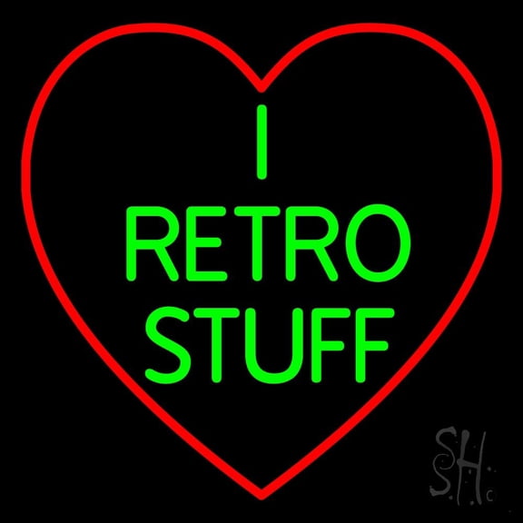 Love Logo I Love Retro Stuff LED Neon Sign 24 x 24 - inches, Black Square Cut Acrylic Backing, with Dimmer - Bright and Premium built indoor LED Neon Sign for caf, club, party, event and stroefront.