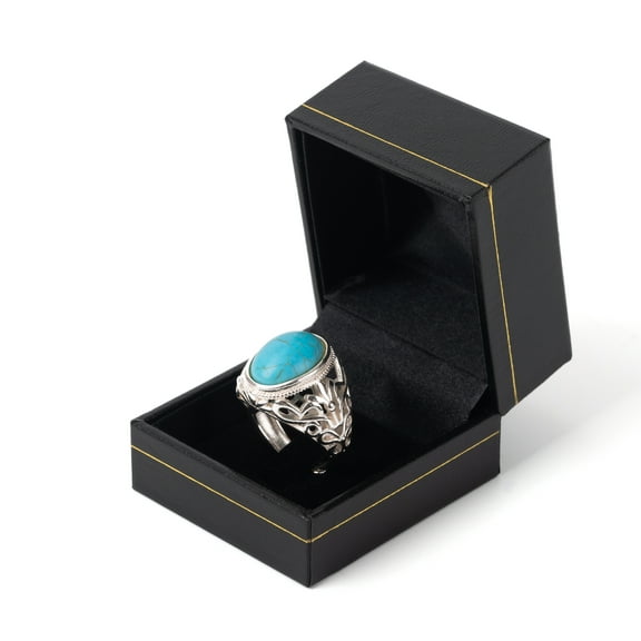 Leatherette Black Ring Box for Vintage Wide Band Ring Jewelry Box for Wedding Proposal Valentine's Day