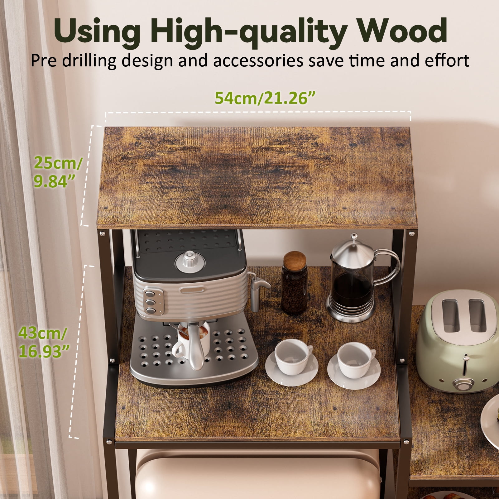 Thehsnt 5-Tier Kitchen Storage Rack, Mini Fridge Stand with Shelves, Microwave Cart Utility Shelf for Dorm & Home