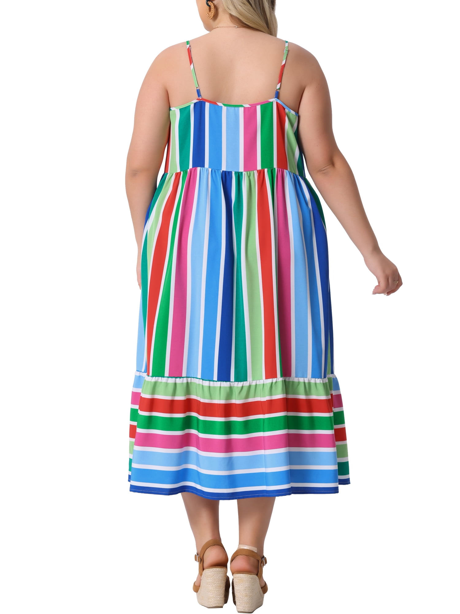 DARING DIVA Plus Size Sleeveless Bohemian Straps Cami Dress 2X Green Red