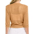 thumbnail image 5 of AHMOMEI Women’s Shimmer Sheer Mesh Tie-Front Shrug, 3/4 Sleeve Open Front Cropped Cover Up, Lightweight Knit Cardigan for Summer Beige L, 5 of 7