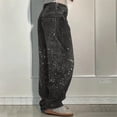 thumbnail image 5 of Women's High Waisted Baggy Jeans, Rhinestone Straight Leg Denim Pants, Loose Fit Casual Jeans for Streetwear, Daily Outfits and Fashion Grey L, 5 of 6