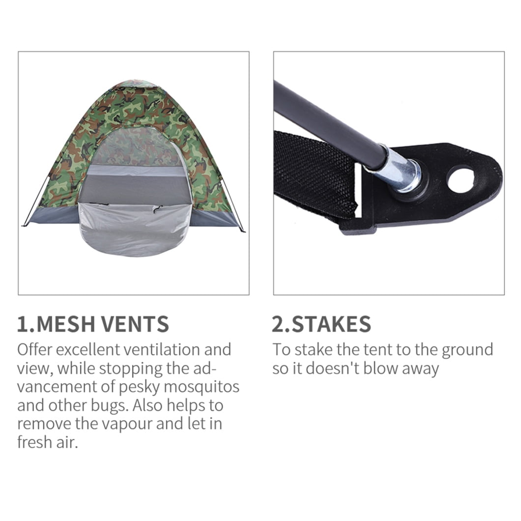 3-4 Person Waterproof Tent with Instant Setup and Ventilation, Lightweight Small Camping Tent with Carrying Bag, for Hiking, Camouflage