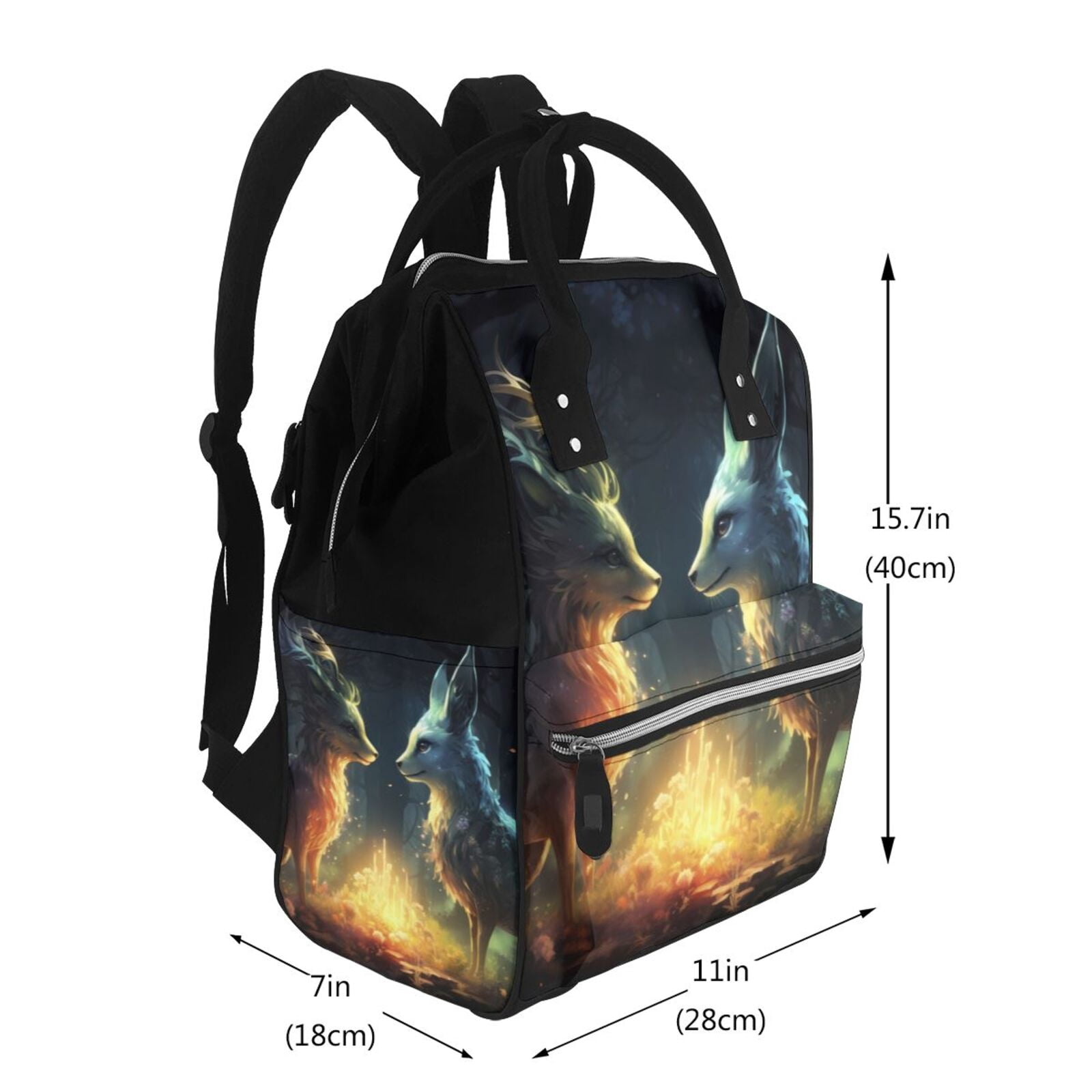 Fuzoiu Firefly Forest Fox Print Diaper Bag Backpack,Baby Essentials Travel Tote,Multi function Waterproof Diaper Bag, Travel Essentials Baby Bag - Unisex