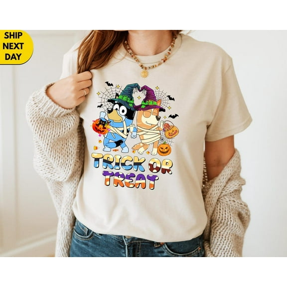 Trick or Treat Bluey Halloween shirt, Cartoon Family Matching Costume Tee