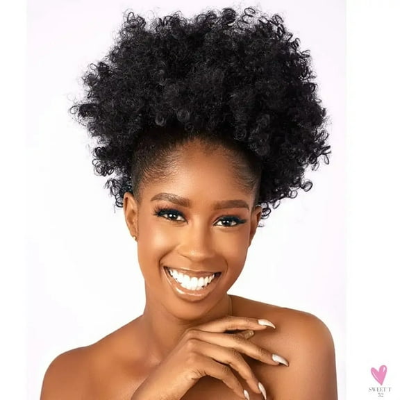 10 Inch Synthetic Big Kinky Curly Puff Drawstring Ponytail Extensions for Women. 4b/4c Kinky Curly Hair