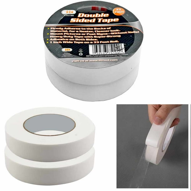 2 Rolls Double Sided Tape Transparent Heavy Duty Mounting Adhesive 33ft X1 Wide Walmart Com Walmart Com