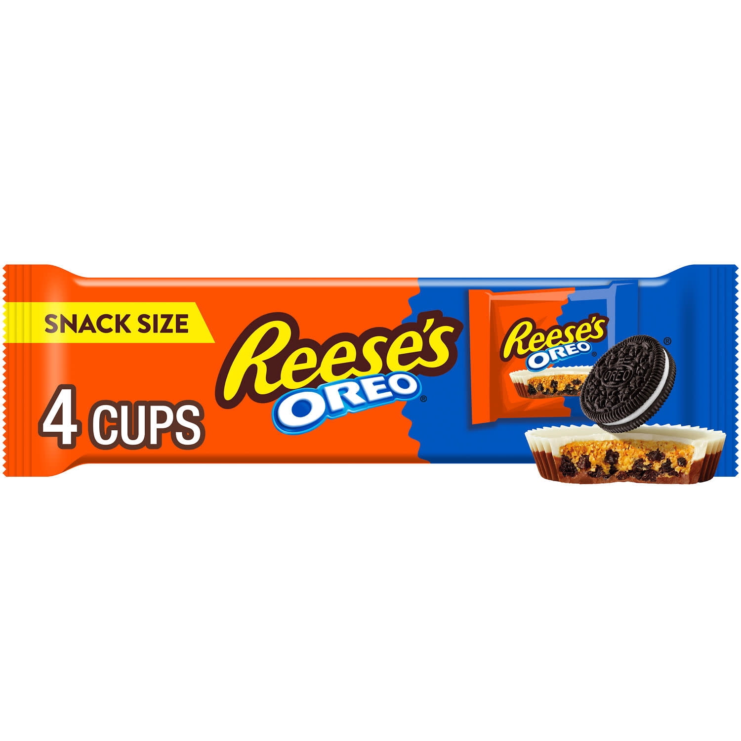 Reese's Oreo Milk Chocolate and White Creme Snack Size Peanut Butter Cups, Candy Packs, .55 oz (4 Count)