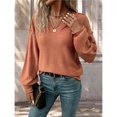 thumbnail image 4 of Suéteres de Cuello en V para Mujer, Suéteres Casuales de Larga con Cuello en V y Estampado de Leopardo, Tops de Suéter Naranja-Rojo L, 4 of 8