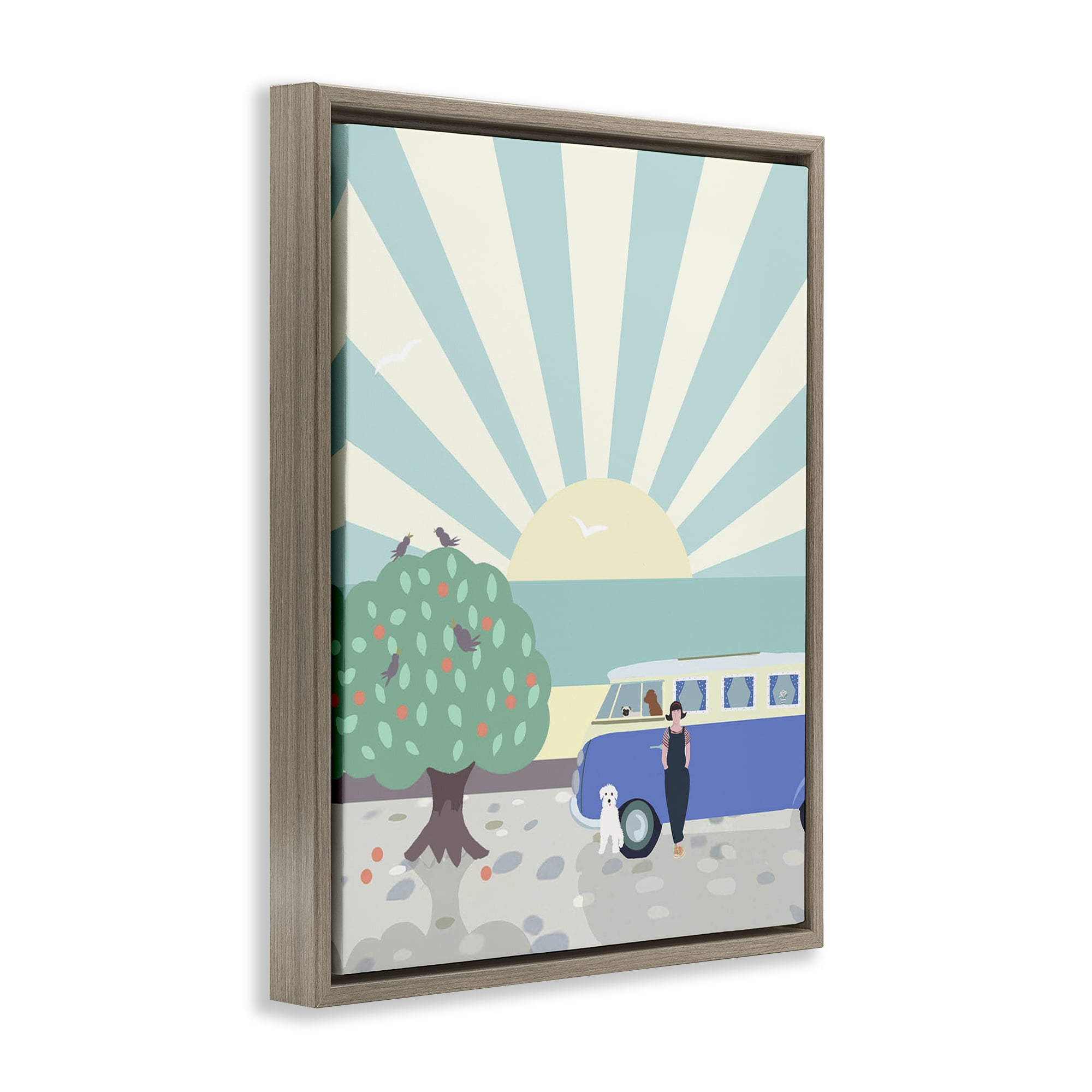 Stupell Industries Road Trip Stop Nautical & Beach Painting Brown Floater Framed Canvas Art Print Wall Art, 17 x 21