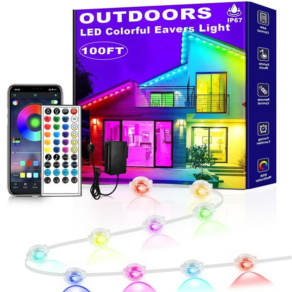 Prociv Permanent Outdoor Lights Waterproof, 100FT 50LEDs Eaves Lights APP & Remote Control, Color Changing Outdoor Lights with DIY Modes for for Party, Daily, Halloween, Christmas, Garden