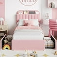 thumbnail image 6 of Upholstered TWIN Platform Bed, TWIN Size Bed Frame with Storage Underneath and Headboard, Wood Platform Bed for Bedroom (Pink), 6 of 9