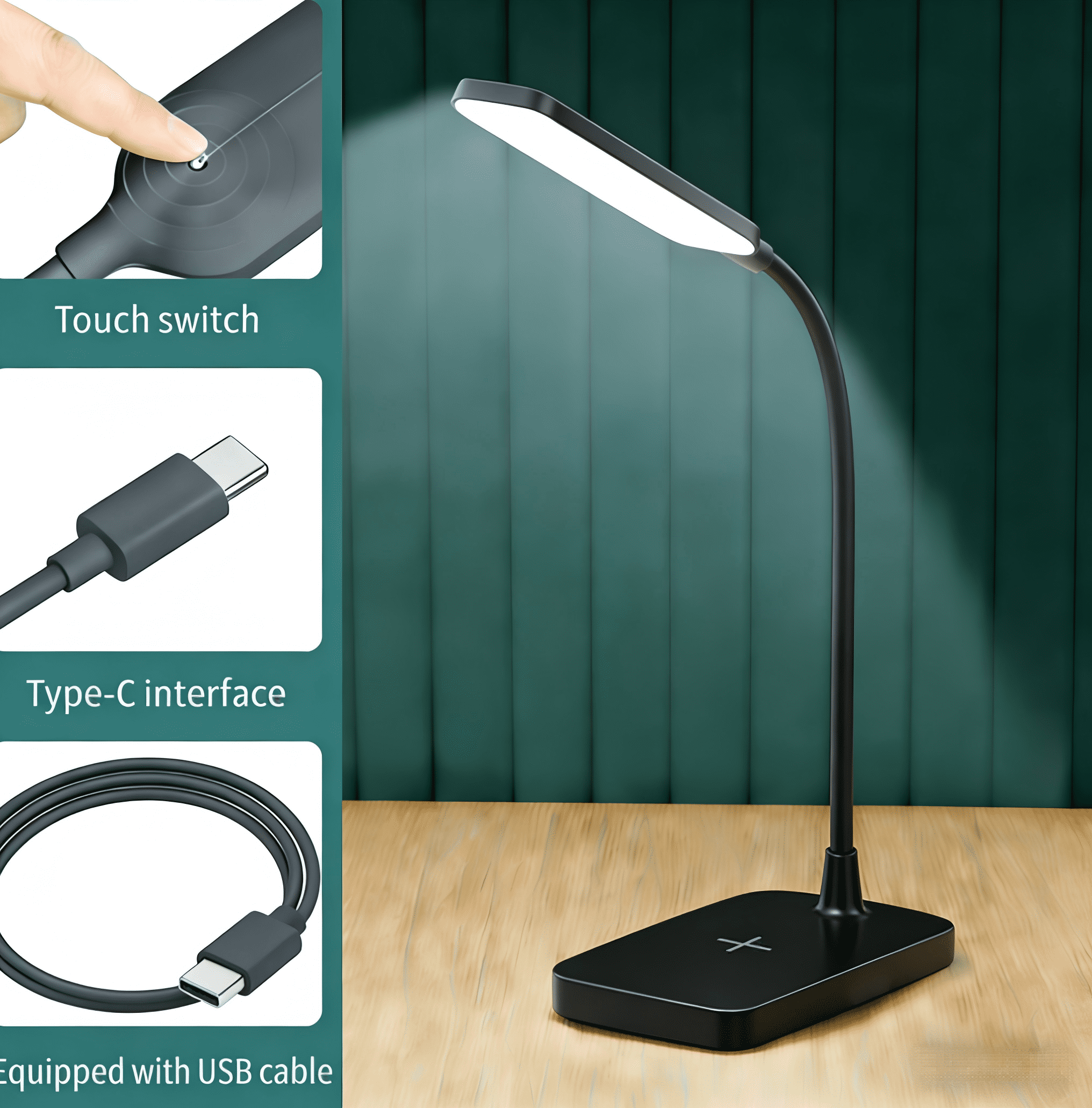 DKTIOP Small Led Desk Lamp for an Office in Home with USB Port - 3 Modes Dimmable Gooseneck Desk Light（Black）