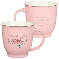 Christian Art Gifts Large Ceramic Scripture Coffee & Tea Mug for Women: I Love You Mom - Prov. 3:15 Encouraging Bible Verse for Mothers, Cute Lead-free Cup w/Silver Rim, Pink/White Floral, 14 fl. oz.