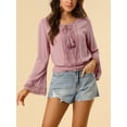 thumbnail image 5 of INSPIRE CHIC Women's Tops Bell Sleeves Boho Lace Eyelet Smocked Waist Peasant Blouse XS Dusty Pink, 5 of 7