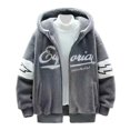 thumbnail image 4 of FINALGANG Men's Coat Oversized Color Block Plush Hooded Jacket Letter Graphic Print Long Sleeve Full Zipper Front Coat For Cold Weather Daily Casual Streetwear Leisure Outerwear, 4 of 5