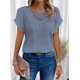 thumbnail image 5 of Camiseta tejida de Color liso para mujer, Jersey ahuecado con cuello redondo, Top femenino coreano, camisetas informales cómodas de manga corta, 5 of 5