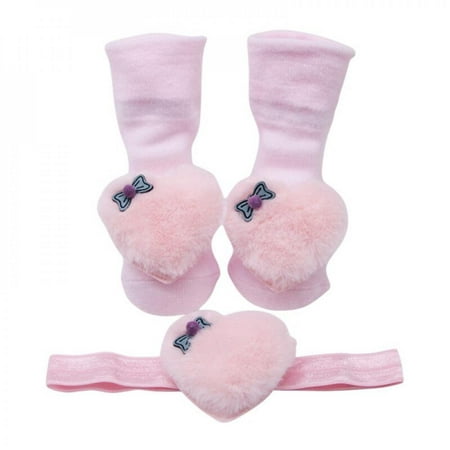 

Newborn Baby Girl Cute Plush Heart-Shaped Design Cotton Socks with Hairband Pography Props Set