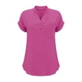 thumbnail image 4 of T-Shirts Femmes Plus Mode Décontractée Col en V Boutonné Manches Courtes avec Poches - Hontri, 4 of 5