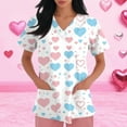 thumbnail image 3 of Valentine Scrub Top for Women Plus Size Loose V Neck Cute Love Heart Printed Scrub Shirts Hoilday Short Sleeve Scrubs Medical Nurse Uniform Nursing Workwear with Pockets Light Blue 3XL, 3 of 5