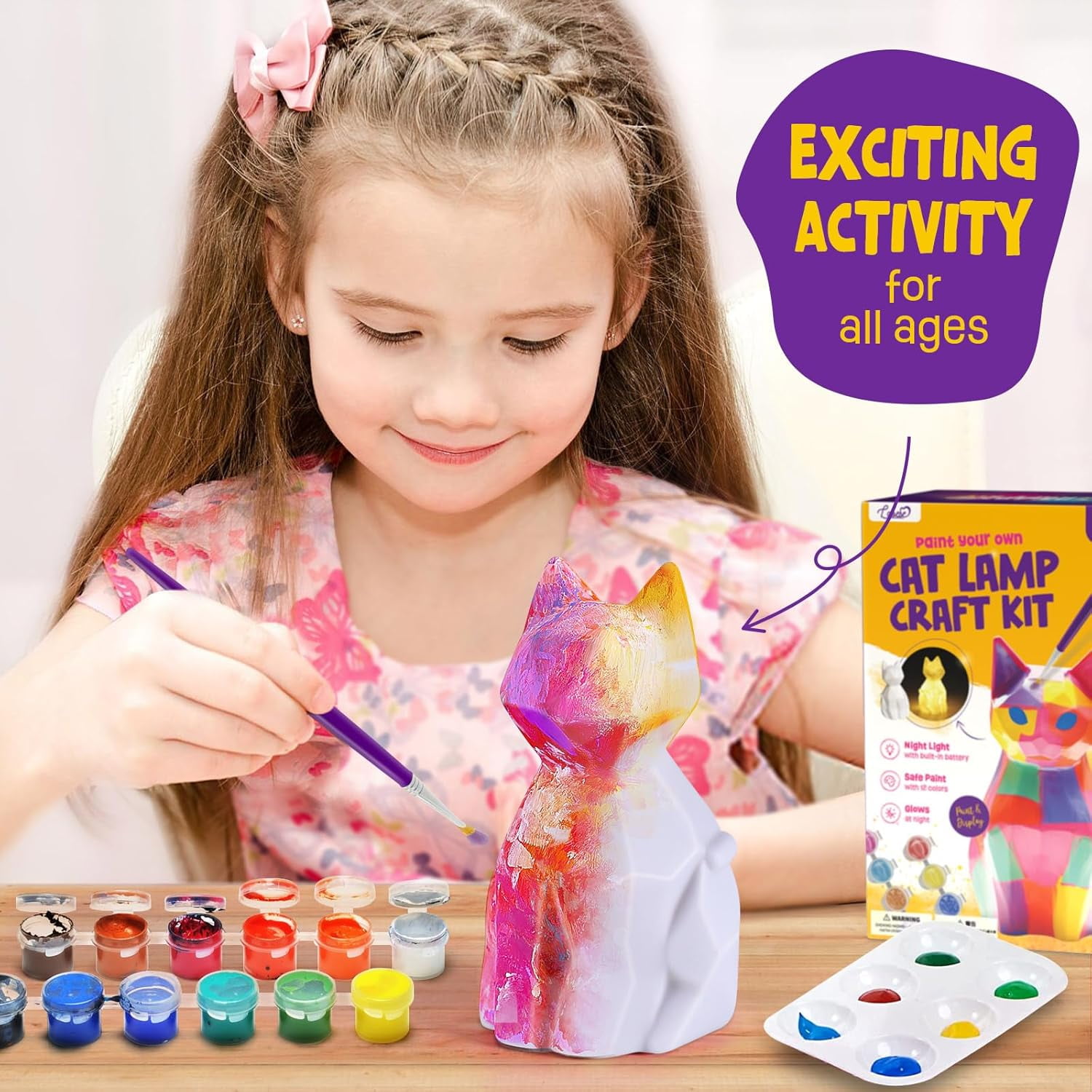 Paint Your Own Cat Lamp Kit, Art Supplies Arts & Crafts Kit, Painting kit for Kids 6-12, Arts and Crafts for Kids Ages 8-12, Toys Girls Boy Birthday Gift Ages 6 7 8 9 10 11 12+