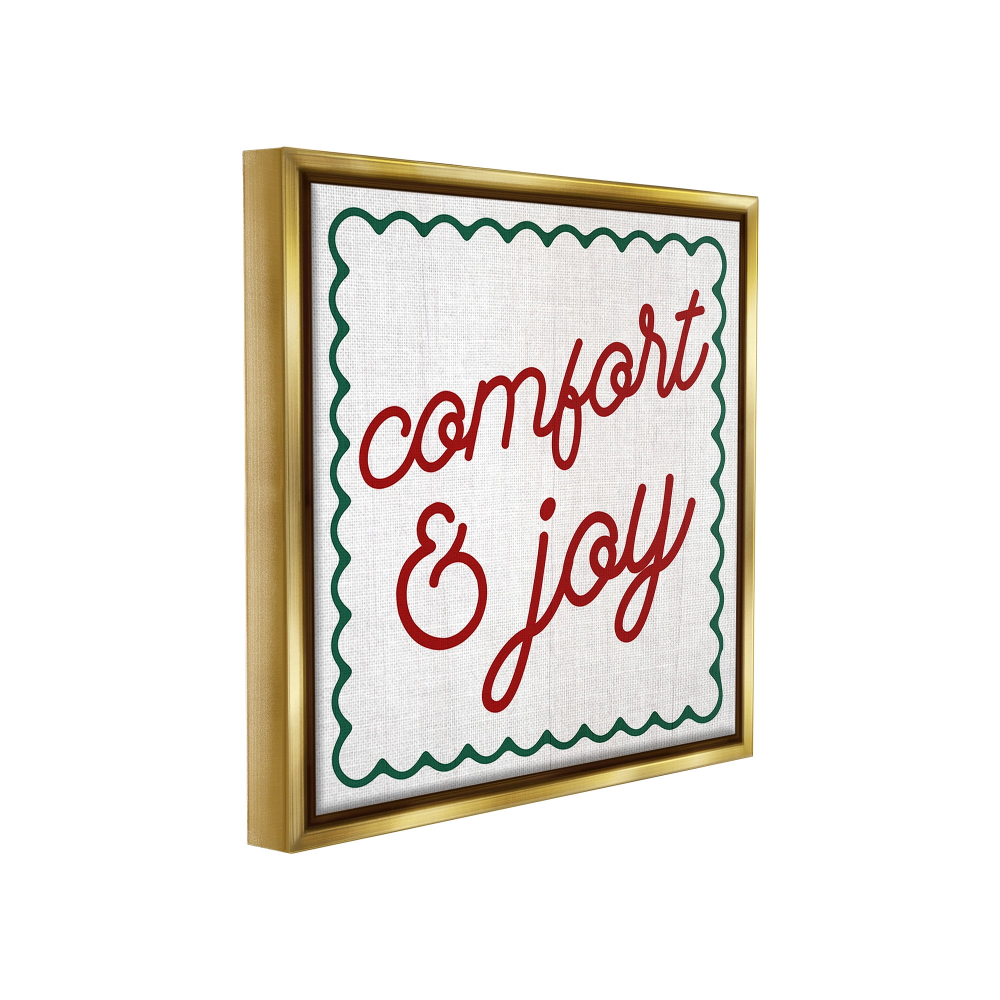 Stupell Industries Comfort & Joy Phrase Holiday Painting Gold Floater Framed Canvas Art Print Wall Art, 25 x 25