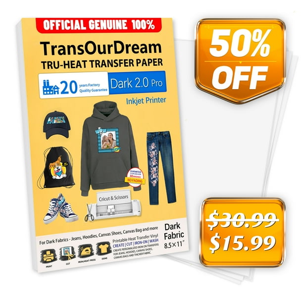 TransOurDream Inkjet Transfer Paper for Dark Fabrics, 8.5x11", 15
