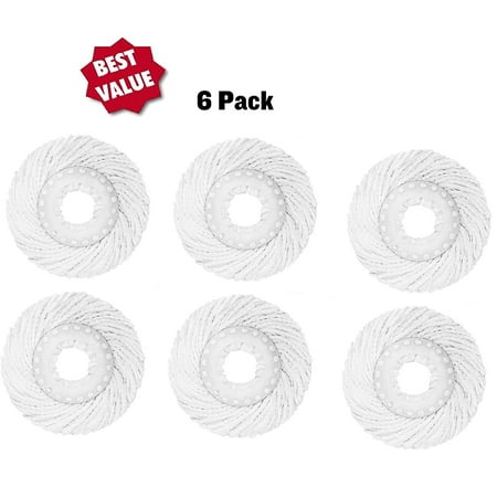 6 Replacement Mop Micro Head Refill Hurricane For 360 Degree Spin Magic Mop-Anti-Bbrasive Microfibers No Scratch-Round Shape Standard