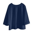 thumbnail image 4 of Yaruuzi 3/4 Length Sleeve Womens Tops Crewneck T Shirts Layering Tops Oversized Blouses Shirts for Women Pleated Shirts Fall Tops Boho Tops Light Weight Tops Athletic Tops Blue L, 4 of 9