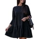 thumbnail image 1 of Vestido de manga larga para mujer, suelto, cuello redondo, color puro, dobladillo con volantes, para fiesta y vacaciones, 1 of 5
