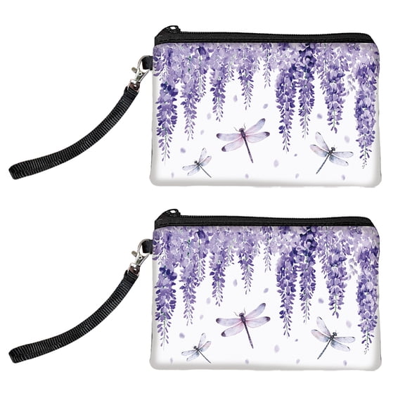 Original Designs Coin Purse for Women Girls Dragonfly and Wisteria 2 Packs Change Purse with Zipper Durable and Soft Canvas Wallet
