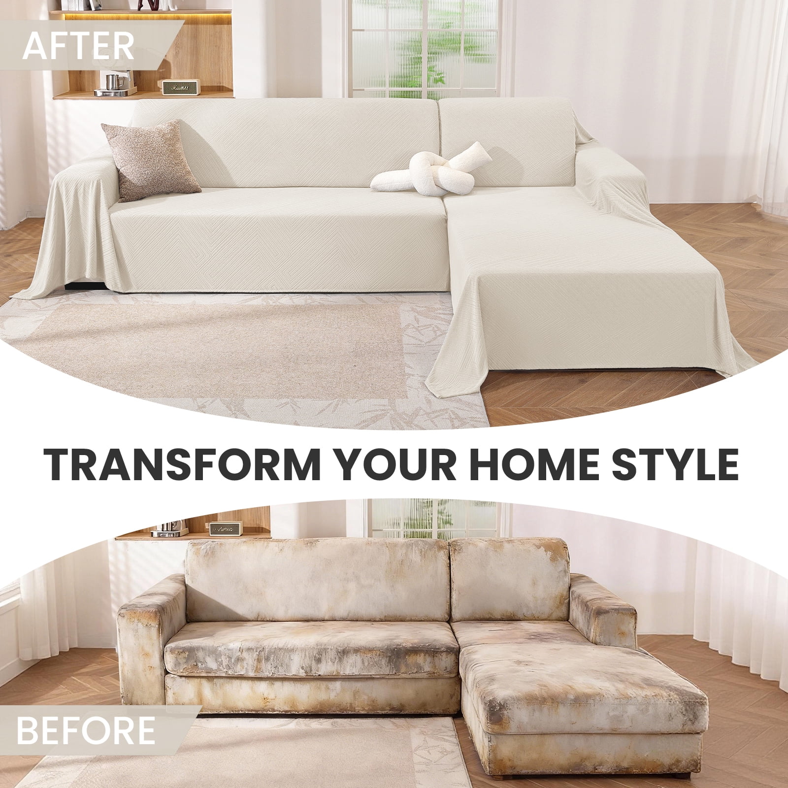JIATER Couch Covers for L Shaped Sectional Sofa Covers 2-Piece Stretch Throw Sofa Slipcovers,Beige