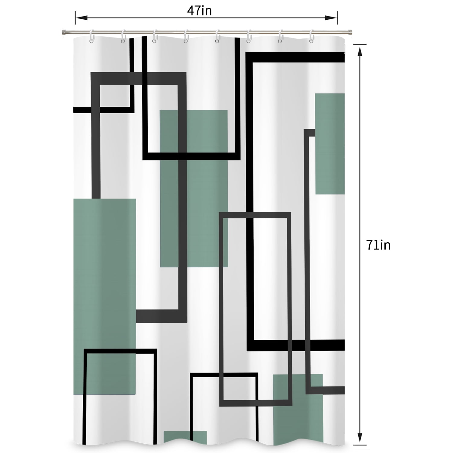 Green and White Shower Curtain Geometric Black and Green Modern Abstract Shower Curtains for Bathroom,47"x71"
