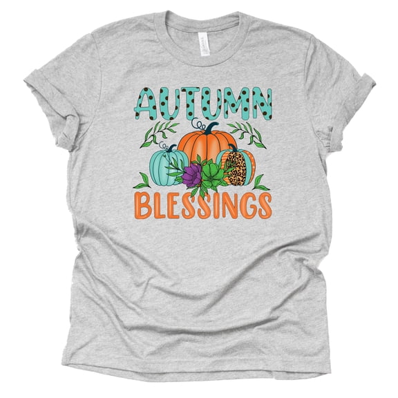 Autumn Blessings Shirt Pumpkins Hayrides Falling Leaves Shirt Women (Gray, Large)