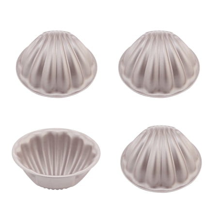 CHEFMADE Mini Madeleine Cake Pan Set, 3-inch 4Pcs Non-Stick Spherical Shell Madeline Bakeware for Oven and Instant Pot Baking (Champagne Gold)
