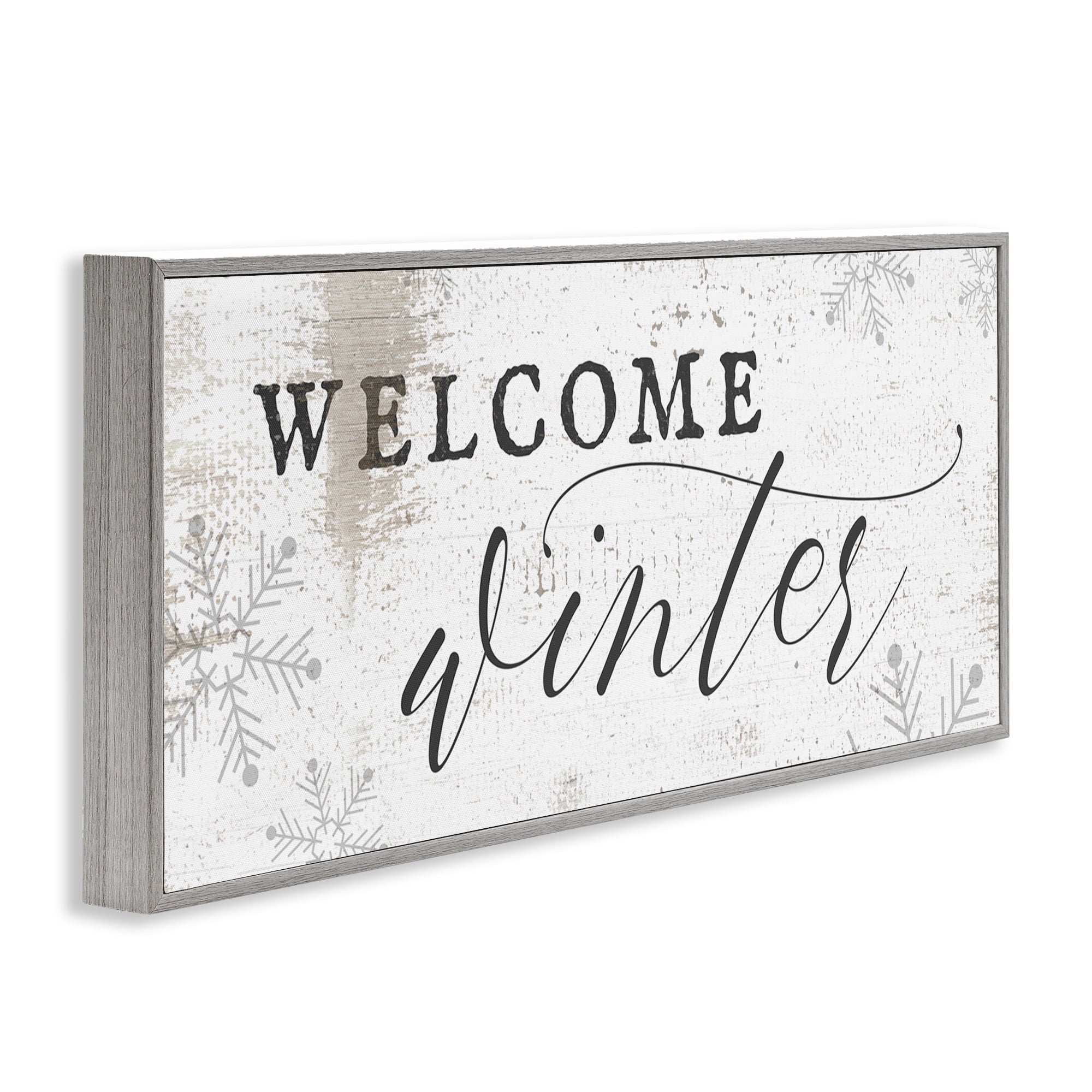 Stupell Industries Welcome Winter Snowflake Pattern Holiday Painting Gray Framed Art Print Wall Art, 24 x 10