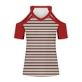 thumbnail image 4 of TKLPEHG Summer Shirts for Women Going Out Tops Loose V Neck Cold Shouler Tops Short Sleeve T Shirts Casual Lightweight Summer Striped Print Graphic Tee Blouses(Red,L), 4 of 5
