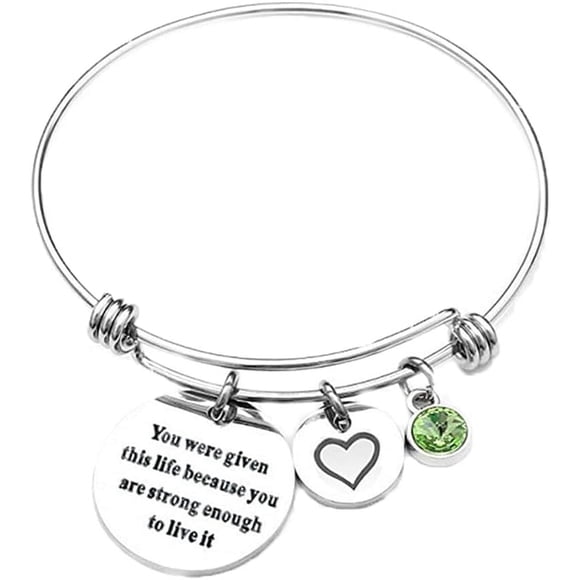 Yazoeia August Birthstone Bracelets for Women Heart Coin Cuff Bangle Bracelet for Men Inspirational Gifts You Were Given This Life Because You Are Strong Enough To Live It CJC912-142402