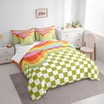 thumbnail image 3 of Homewish Dreamy Cartoon Rainbow Bedding Comforter Set 7pcs, Green Rectangle Abstract Plaid Queen Bedding Sets, Teens Kids Boys Girls Reversible Queen Sheet Sets, Ultra Soft Bedroom Decor, 3 of 7
