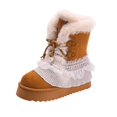 thumbnail image 2 of Gamivast Boots for Women Lace Ruffle Pearl Faux Suede Ankle Boots Round Toe Faux Plush Fleece Lined Chunky Snow Boots for Outdoor Travel Walking Footwear Brown 41, 2 of 7