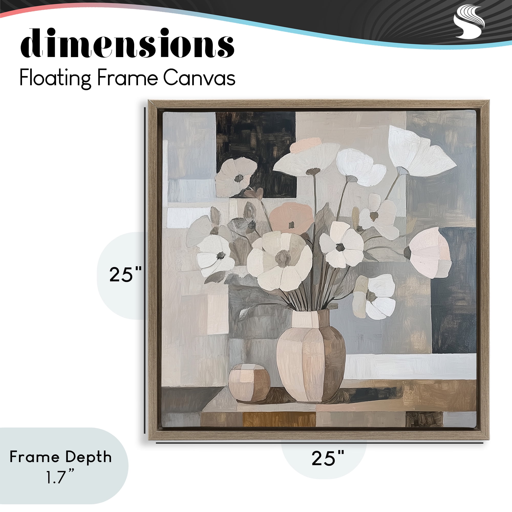 Stupell Industries Muted Pastel Poppies in Cubism Brown Framed Floater Canvas Wall Art, design by Heidi Kuntz