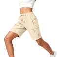 thumbnail image 4 of Women's Lightweight Hiking Cargo Shorts Quick Dry Athletic Shorts Camping Travel Golf Zipper Pockets Water Resistant Beige 2XL, 4 of 6