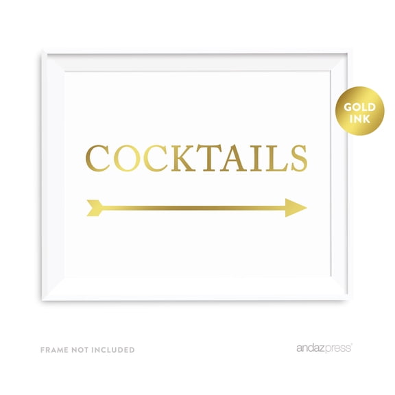 Koyal Wholesale Cocktails Metallic Gold Wedding Directional Party Sign 8.5x11