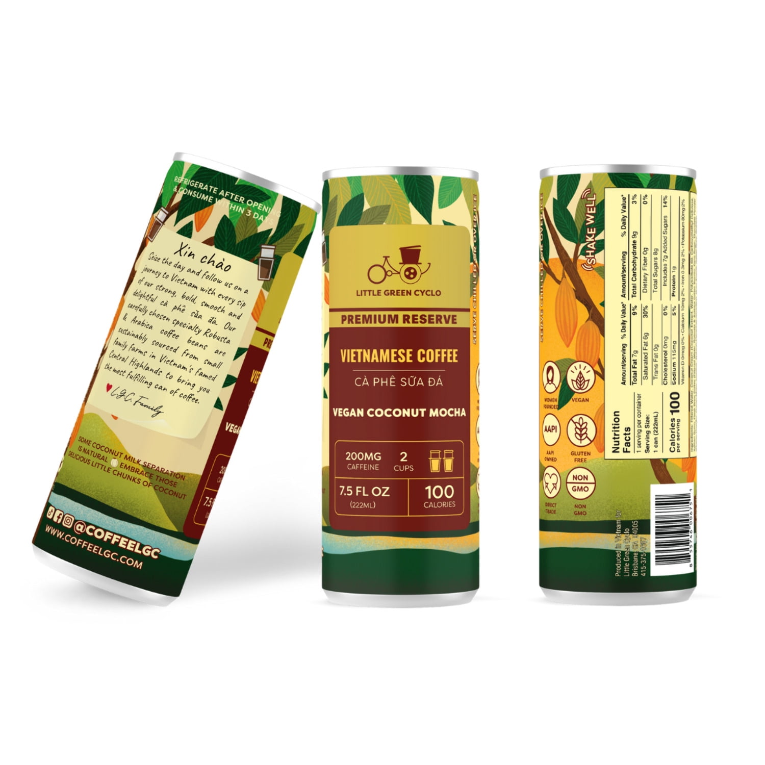 Little Green Cyclo Vietnamese Coffee Vegan Coconut Mocha Ready-to-Drink Naturally Caffeinated 12-Pack 7.5 oz