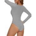 thumbnail image 3 of MANIFIQUE Women's Henley Shirt Square Neck Button Down Ribbed Tank Top Long Sleeve Bodysuits, 3 of 6