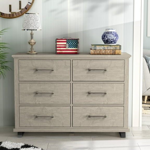 FESTIVO Spacious and Stylish 52" Extra-Wide 6-Drawer Dresser - Beige