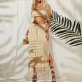 thumbnail image 2 of REORIAFEE Womens Two Piece Outfits Matching Set Summer Vacation Trendy Clothes Women's Cut out Bikini Blouse Summer Breast Wrap Long Skirt Two Piece Lace up Beach Skirt Beige L, 2 of 5